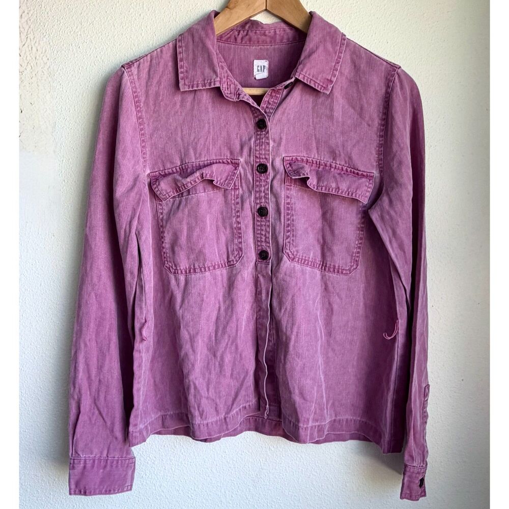 GAP Purple Pink Utility Tencel Button Down Shirt Pocket Blouse Womens Small
